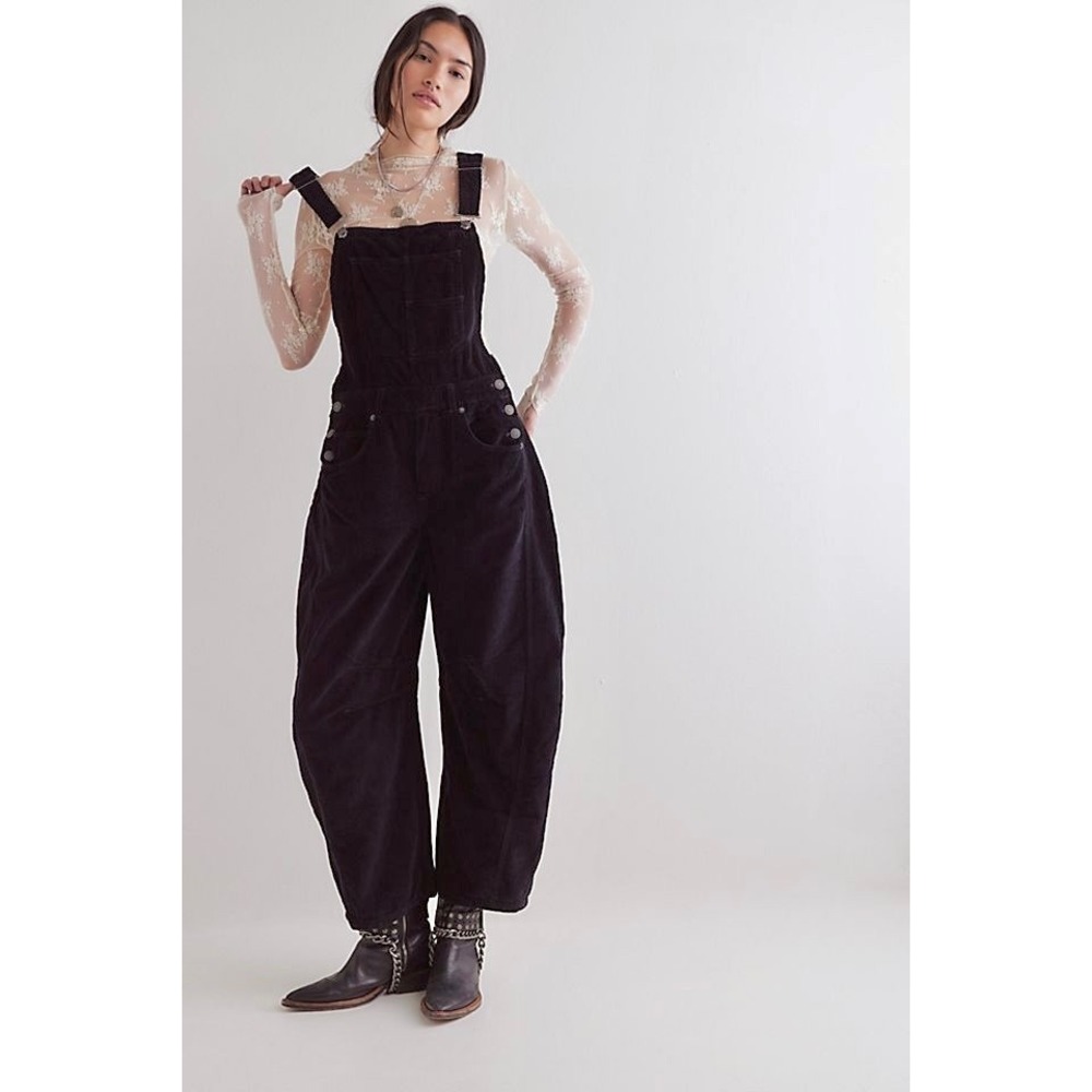 We The Free Cotton Black Good Luck Corduroy Overalls Womens Size M Slouchy Boho